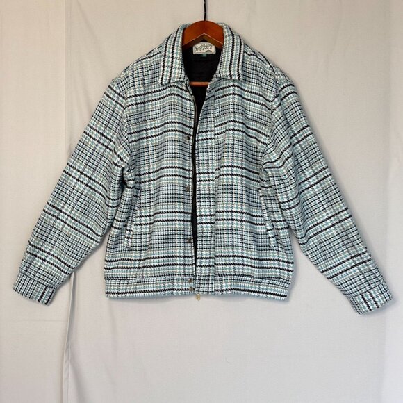 Bogey Boys Blue Black Ivory Sage Green Hounds Tooth Weekend Golf Jacket Size L - Picture 8 of 16